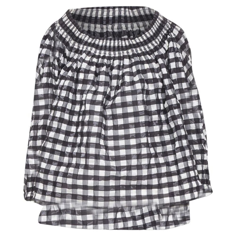 Alaia Black White Checked Gingham Smocked Asymmetric Top